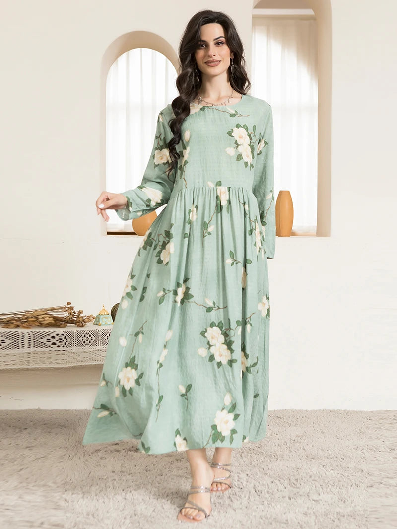 Casual Round Neck Floral Print Dress